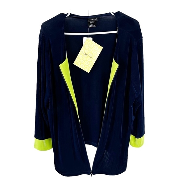 CitiKnits Petite Navy and Neon Green 3/4 Sleeve Jacket - Picture 5 of 13